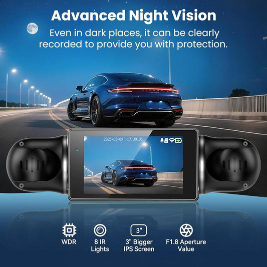 360° 4-Channel Dash Cam with Night Vision & App Control