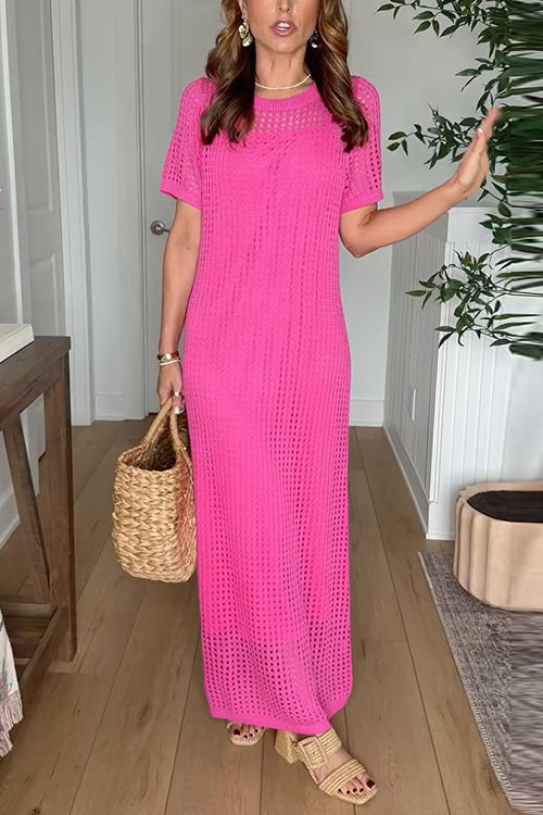 Febedress Crewneck Hollow Out Maxi Vacation Dress with Detachable Liner