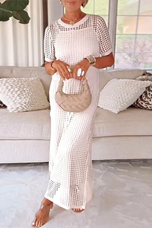 Febedress Crewneck Hollow Out Maxi Vacation Dress with Detachable Liner