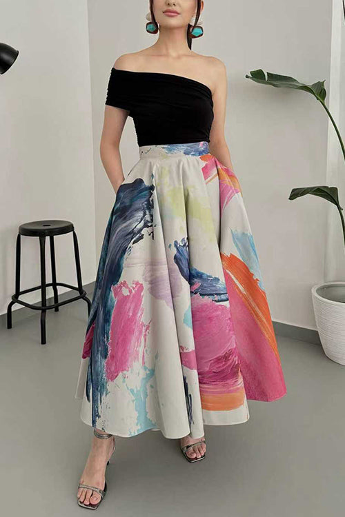 High Rise Pocketed Picasso Canvas Maxi Skirt