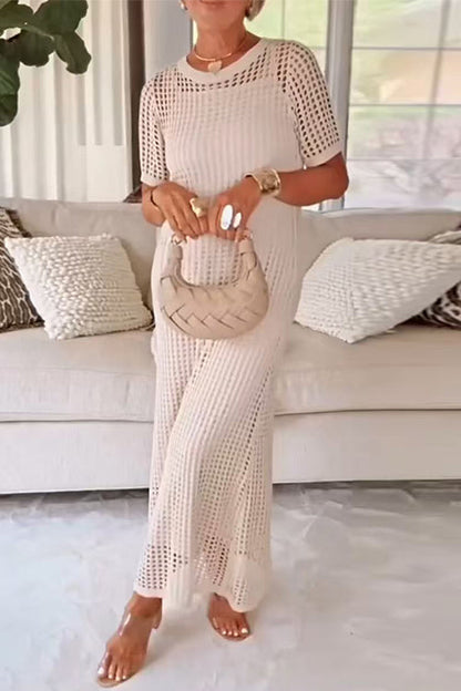 Febedress Crewneck Hollow Out Maxi Vacation Dress with Detachable Liner