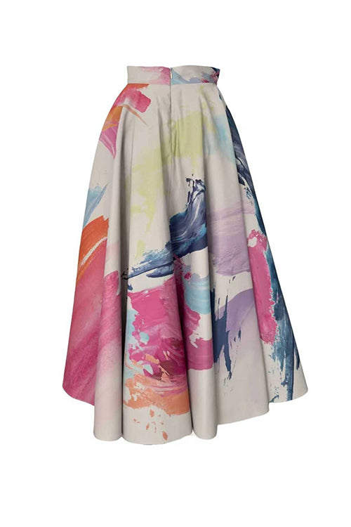 High Rise Pocketed Picasso Canvas Maxi Skirt