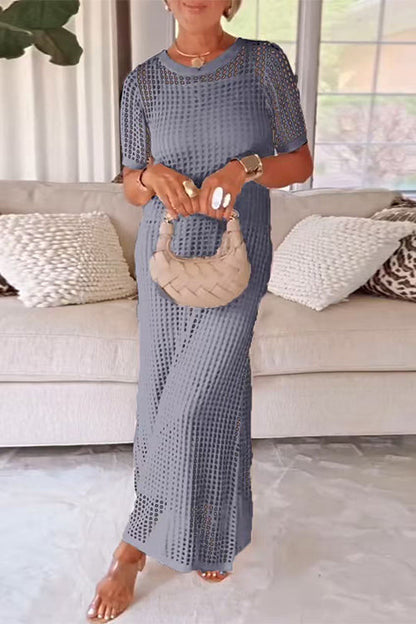 Febedress Crewneck Hollow Out Maxi Vacation Dress with Detachable Liner