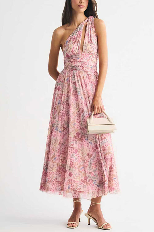 Halter V Neck Floral Print Maxi Dress