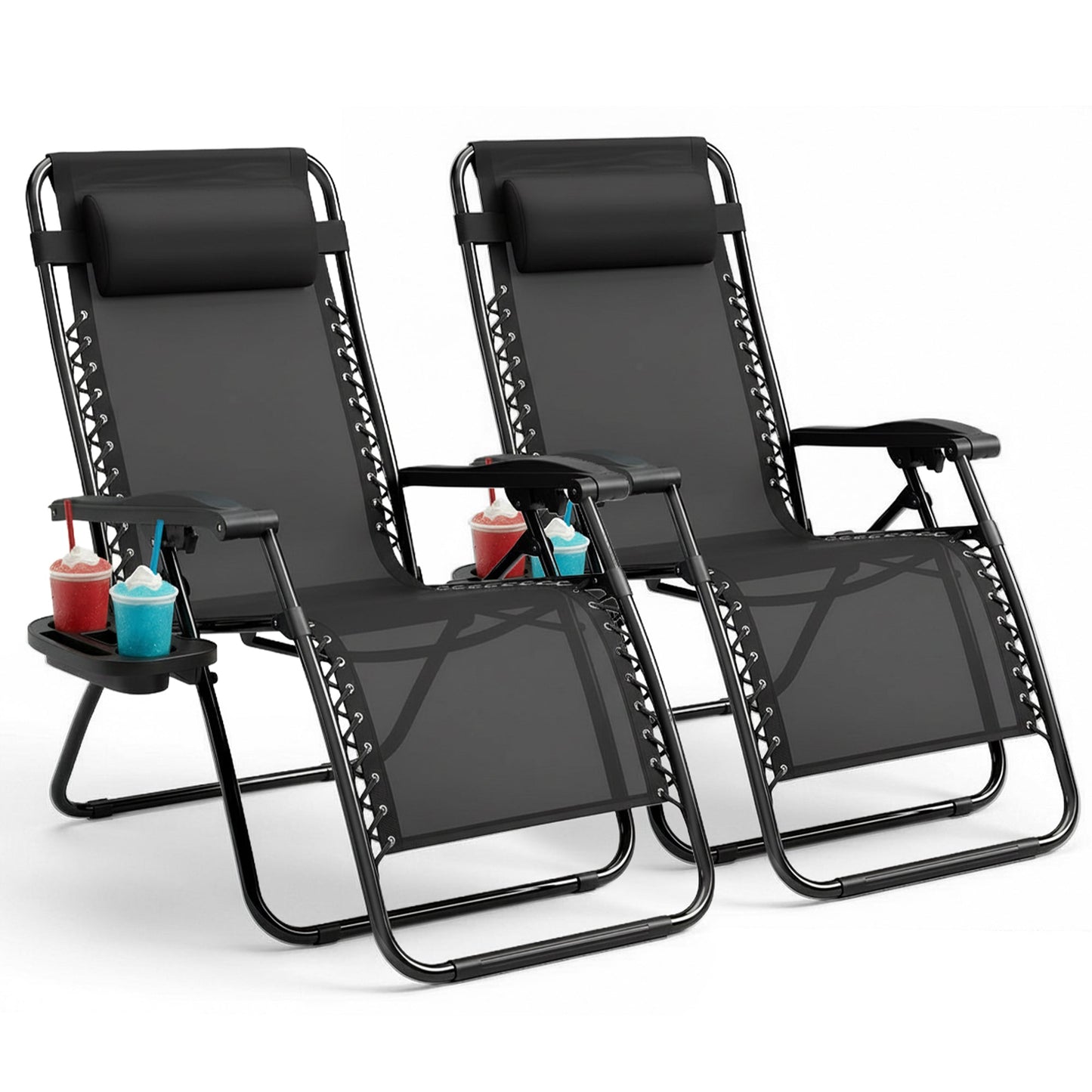 Set of 2 Zero Gravity Reclining Patio Chairs with Cup & Phone Holder