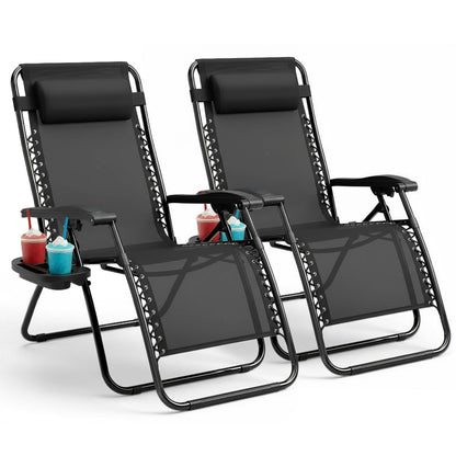 Set of 2 Zero Gravity Reclining Patio Chairs with Cup & Phone Holder