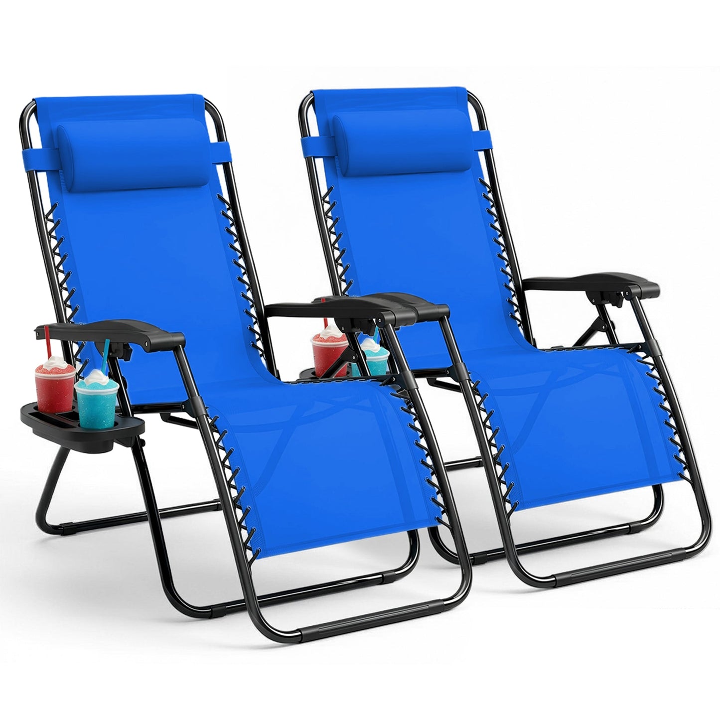 Set of 2 Zero Gravity Reclining Patio Chairs with Cup & Phone Holder
