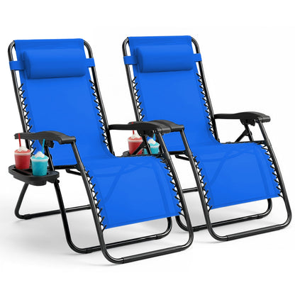 Set of 2 Zero Gravity Reclining Patio Chairs with Cup & Phone Holder