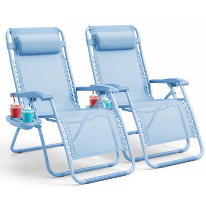 Set of 2 Zero Gravity Reclining Patio Chairs with Cup & Phone Holder