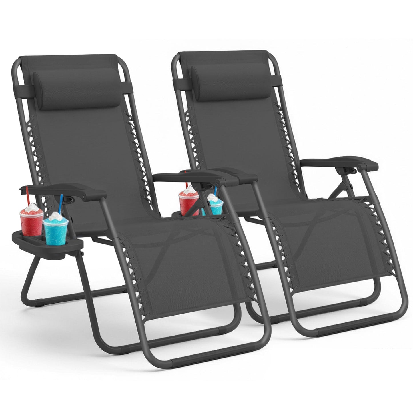 Set of 2 Zero Gravity Reclining Patio Chairs with Cup & Phone Holder