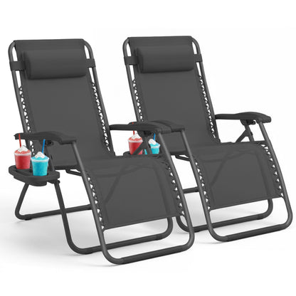 Set of 2 Zero Gravity Reclining Patio Chairs with Cup & Phone Holder