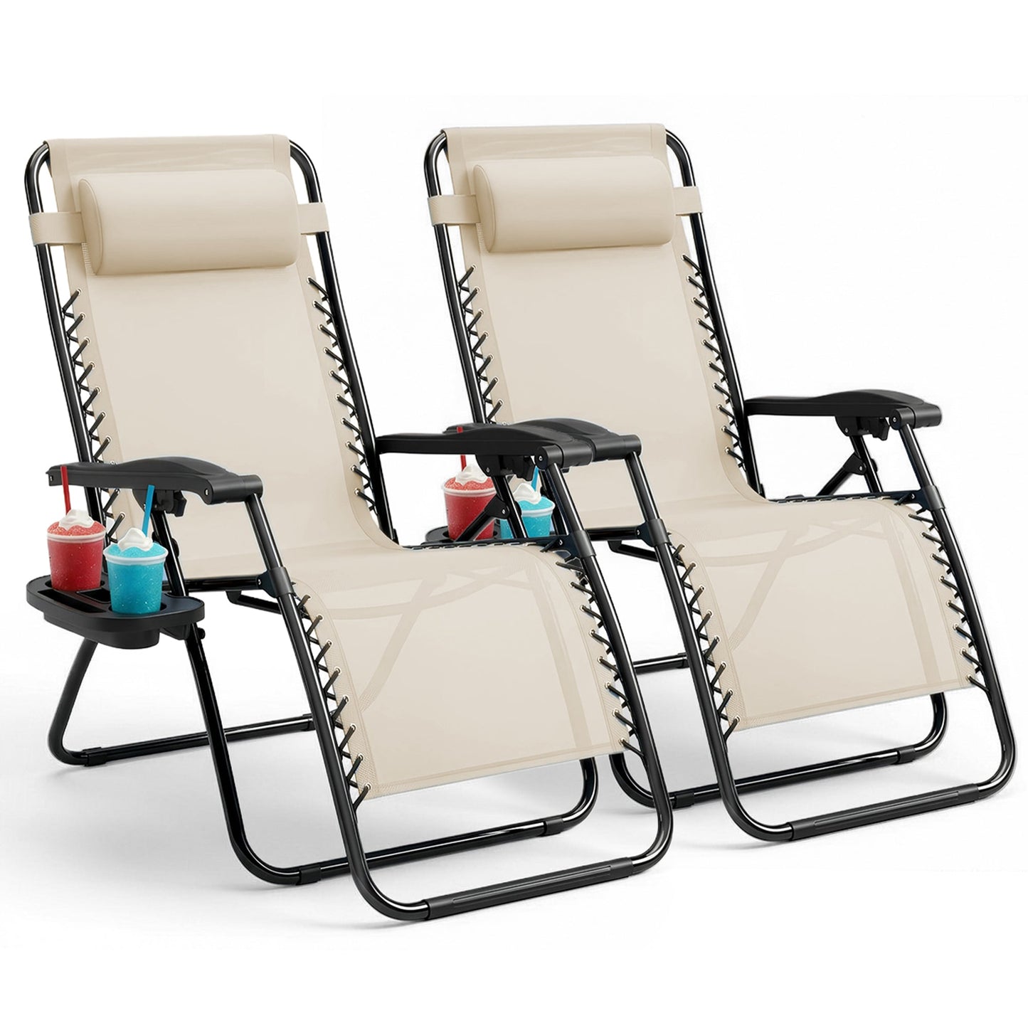 Set of 2 Zero Gravity Reclining Patio Chairs with Cup & Phone Holder