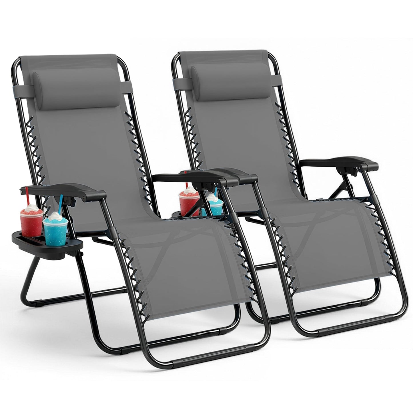 Set of 2 Zero Gravity Reclining Patio Chairs with Cup & Phone Holder
