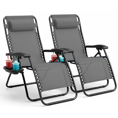 Set of 2 Zero Gravity Reclining Patio Chairs with Cup & Phone Holder