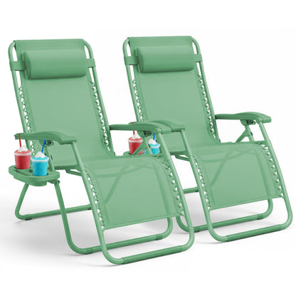 Set of 2 Zero Gravity Reclining Patio Chairs with Cup & Phone Holder