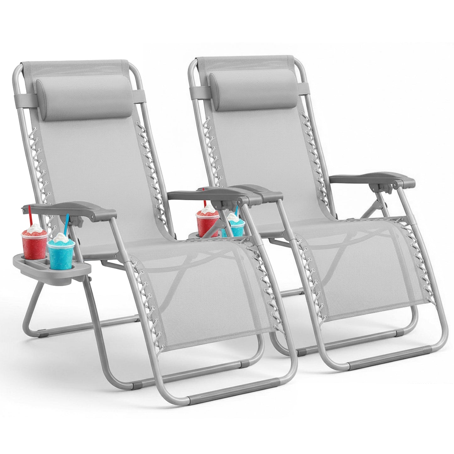 Set of 2 Zero Gravity Reclining Patio Chairs with Cup & Phone Holder
