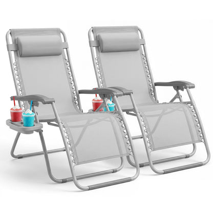 Set of 2 Zero Gravity Reclining Patio Chairs with Cup & Phone Holder