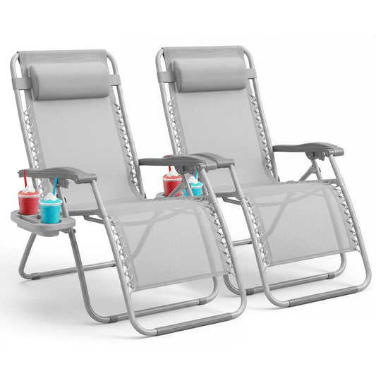Set of 2 Zero Gravity Reclining Patio Chairs with Cup & Phone Holder