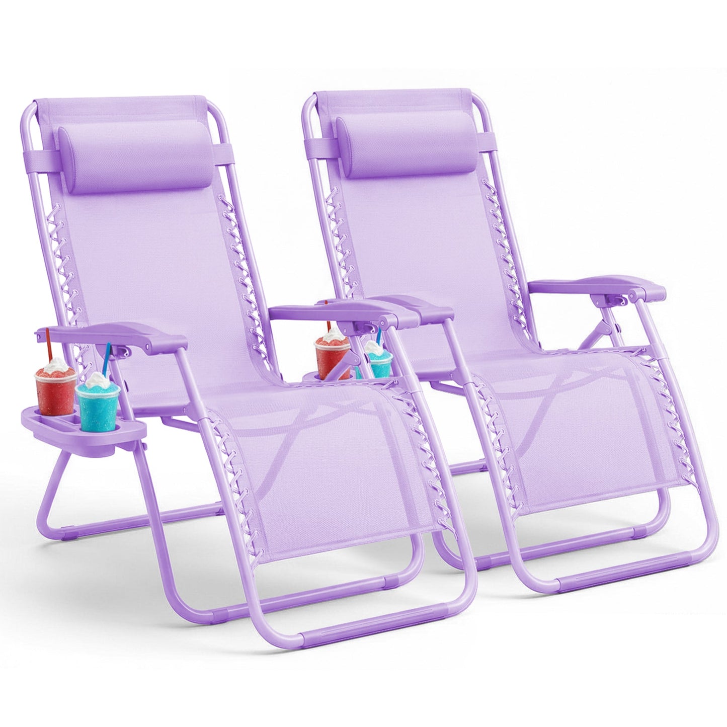Set of 2 Zero Gravity Reclining Patio Chairs with Cup & Phone Holder