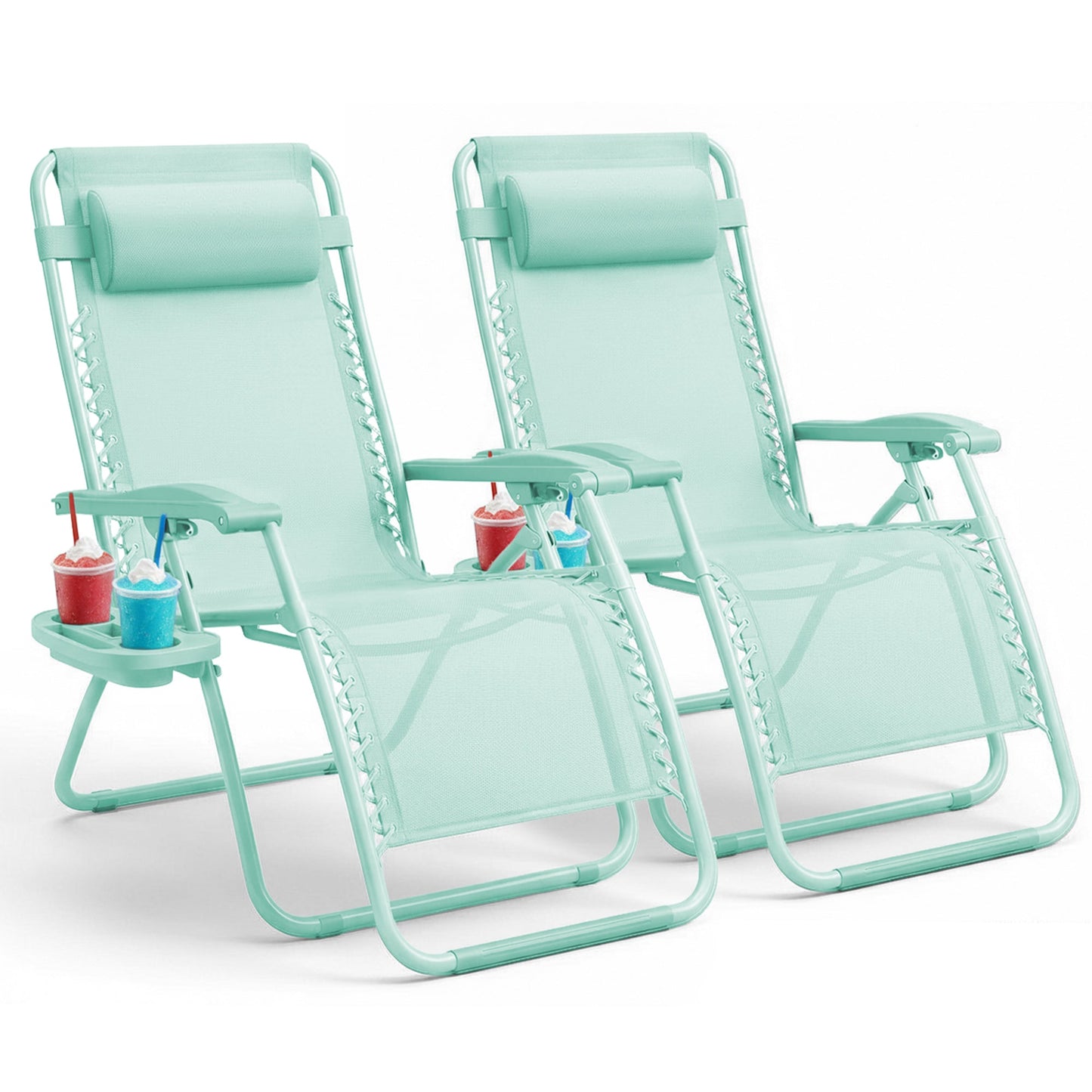 Set of 2 Zero Gravity Reclining Patio Chairs with Cup & Phone Holder