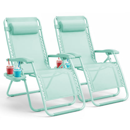 Set of 2 Zero Gravity Reclining Patio Chairs with Cup & Phone Holder