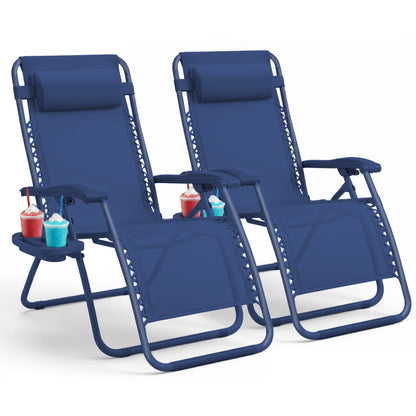 Set of 2 Zero Gravity Reclining Patio Chairs with Cup & Phone Holder