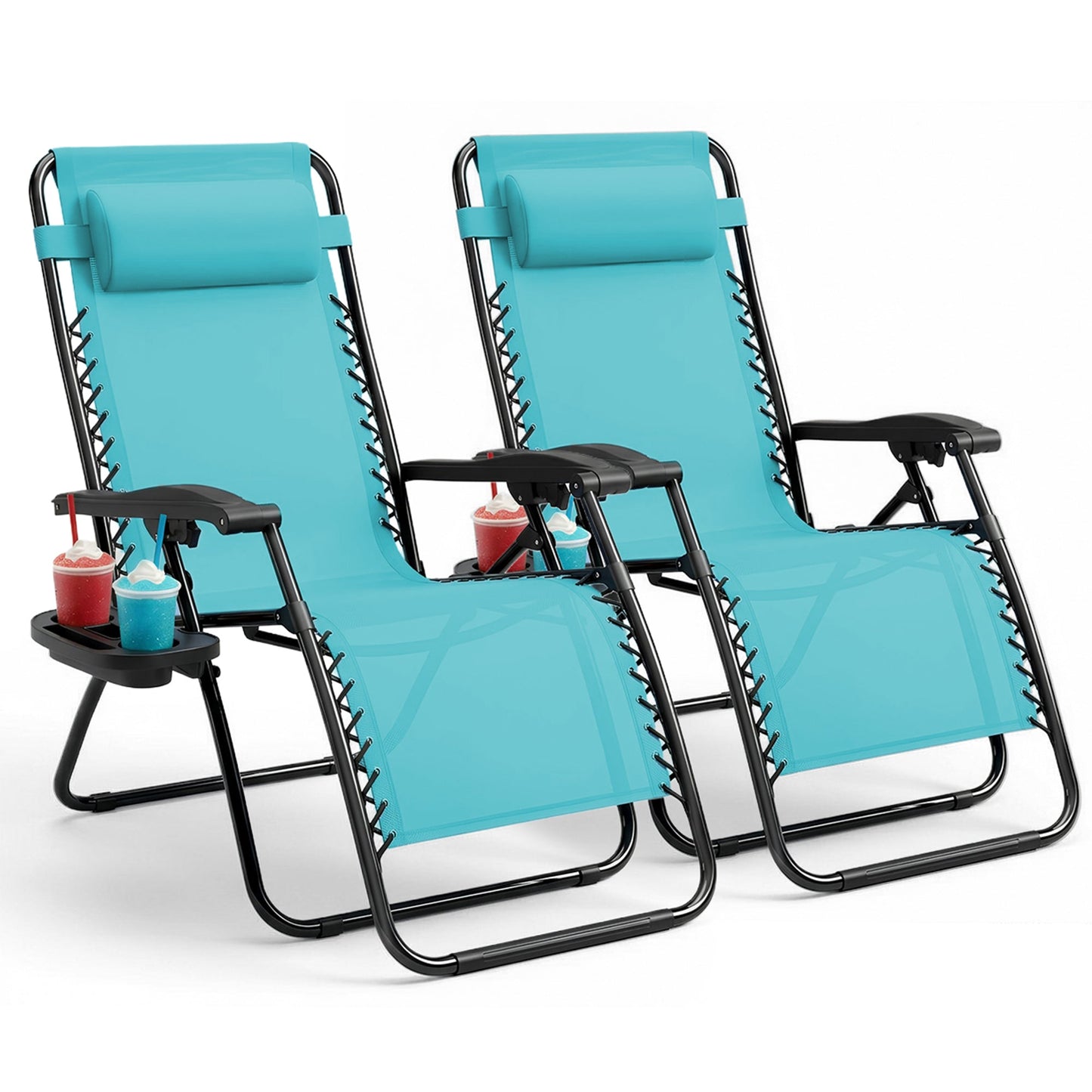 Set of 2 Zero Gravity Reclining Patio Chairs with Cup & Phone Holder