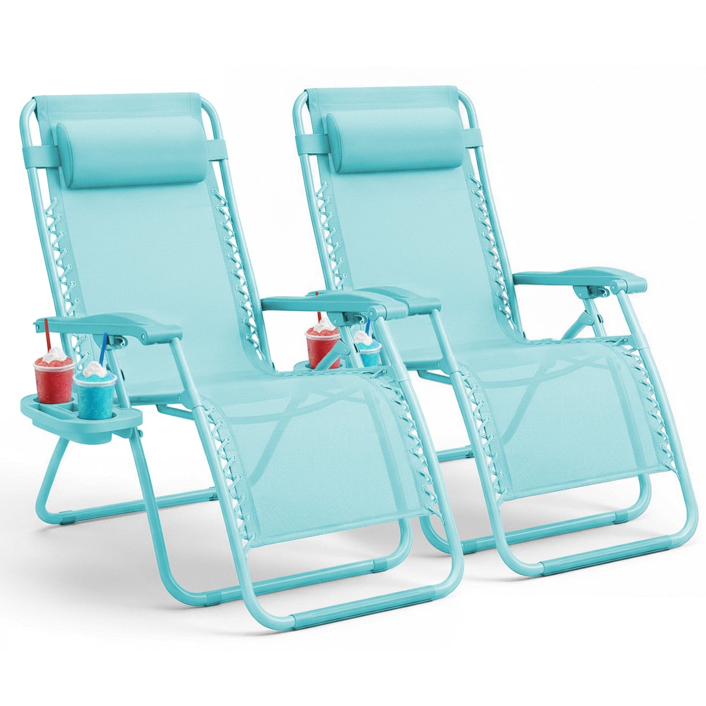 Set of 2 Zero Gravity Reclining Patio Chairs with Cup & Phone Holder