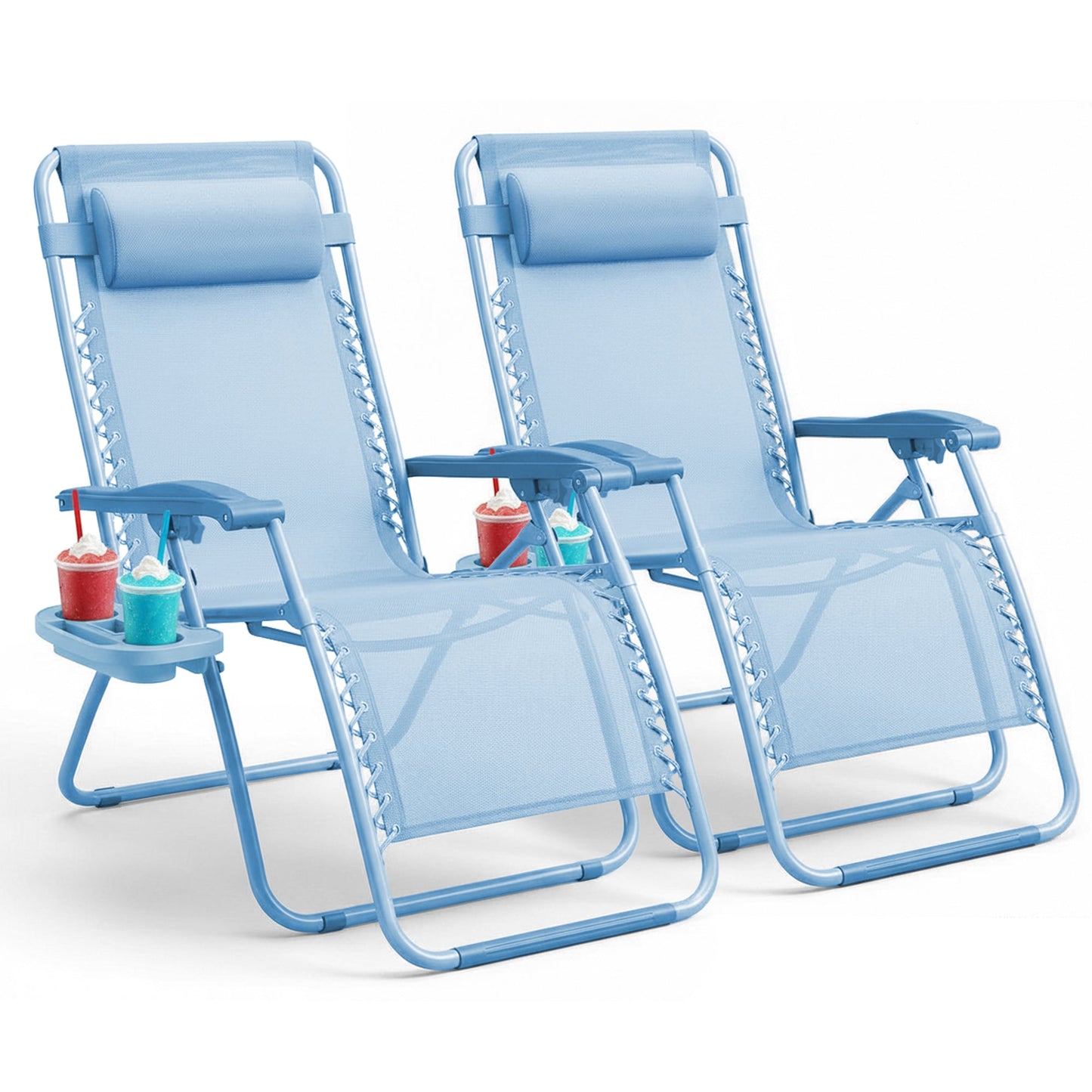 Set of 2 Zero Gravity Reclining Patio Chairs with Cup & Phone Holder