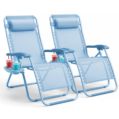 Set of 2 Zero Gravity Reclining Patio Chairs with Cup & Phone Holder