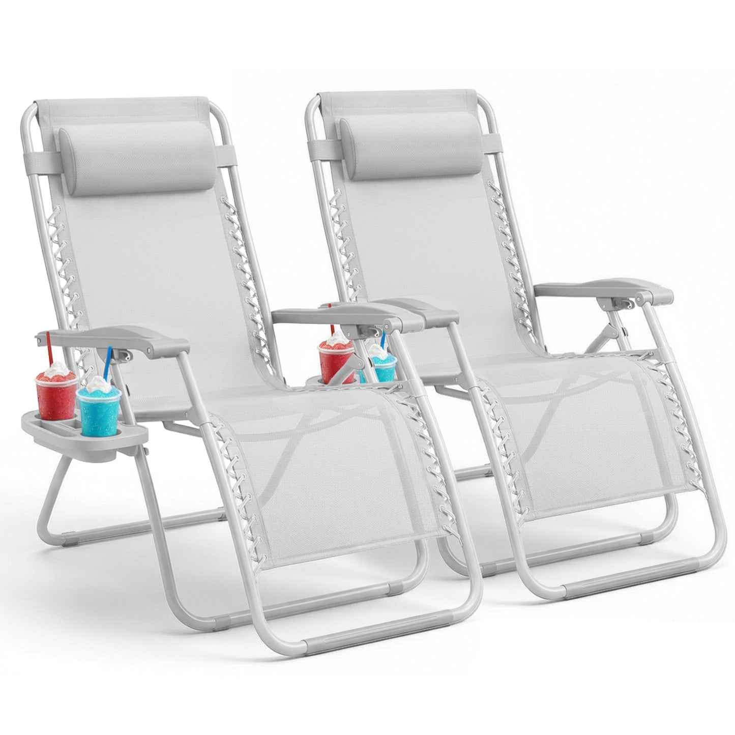 Set of 2 Zero Gravity Reclining Patio Chairs with Cup & Phone Holder