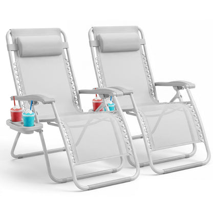 Set of 2 Zero Gravity Reclining Patio Chairs with Cup & Phone Holder