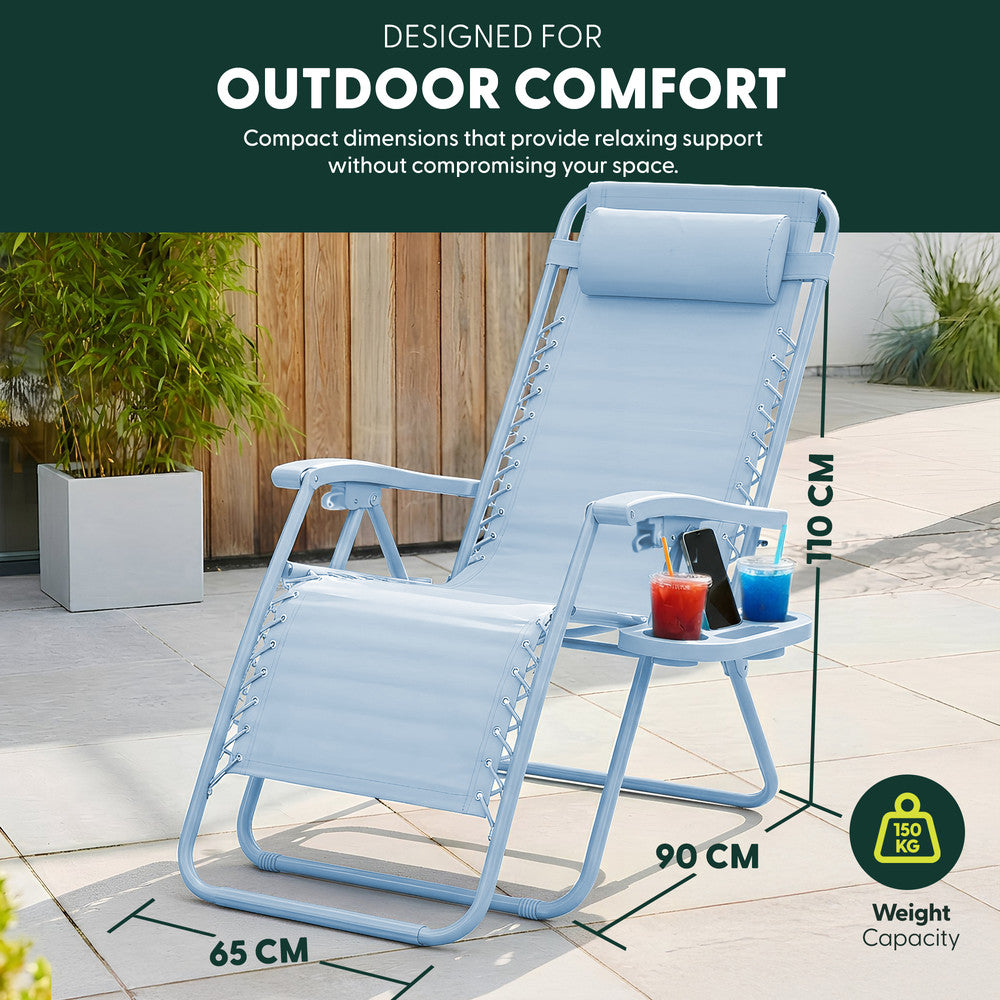Set of 2 Zero Gravity Reclining Patio Chairs with Cup & Phone Holder