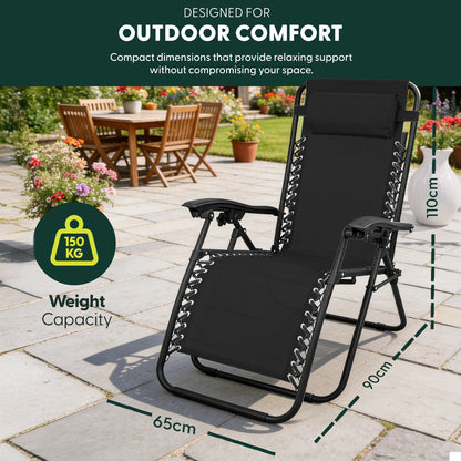 Set of 2 Zero Gravity Reclining Patio Chairs with Cup & Phone Holder