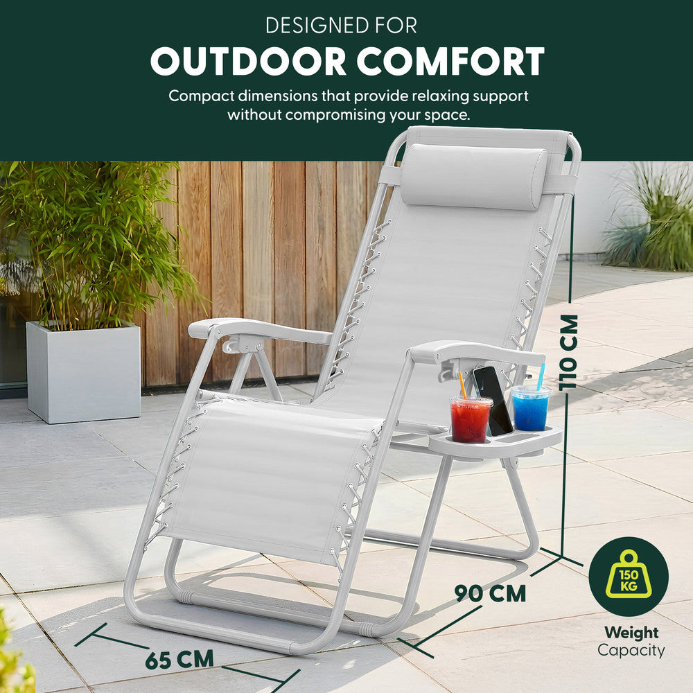Set of 2 Zero Gravity Reclining Patio Chairs with Cup & Phone Holder