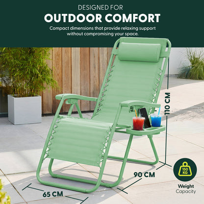 Set of 2 Zero Gravity Reclining Patio Chairs with Cup & Phone Holder