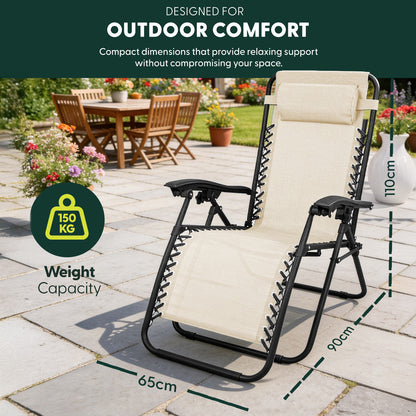 Set of 2 Zero Gravity Reclining Patio Chairs with Cup & Phone Holder