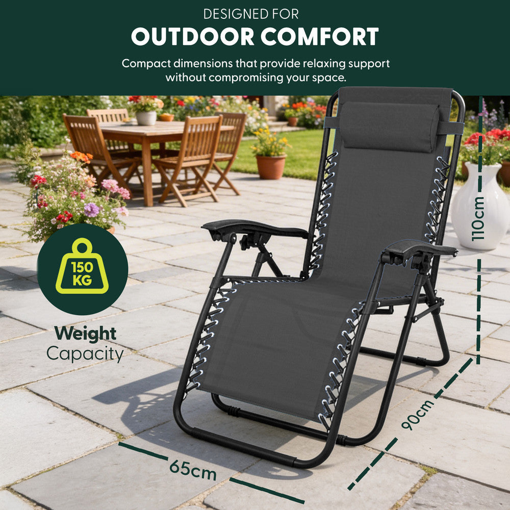 Set of 2 Zero Gravity Reclining Patio Chairs with Cup & Phone Holder
