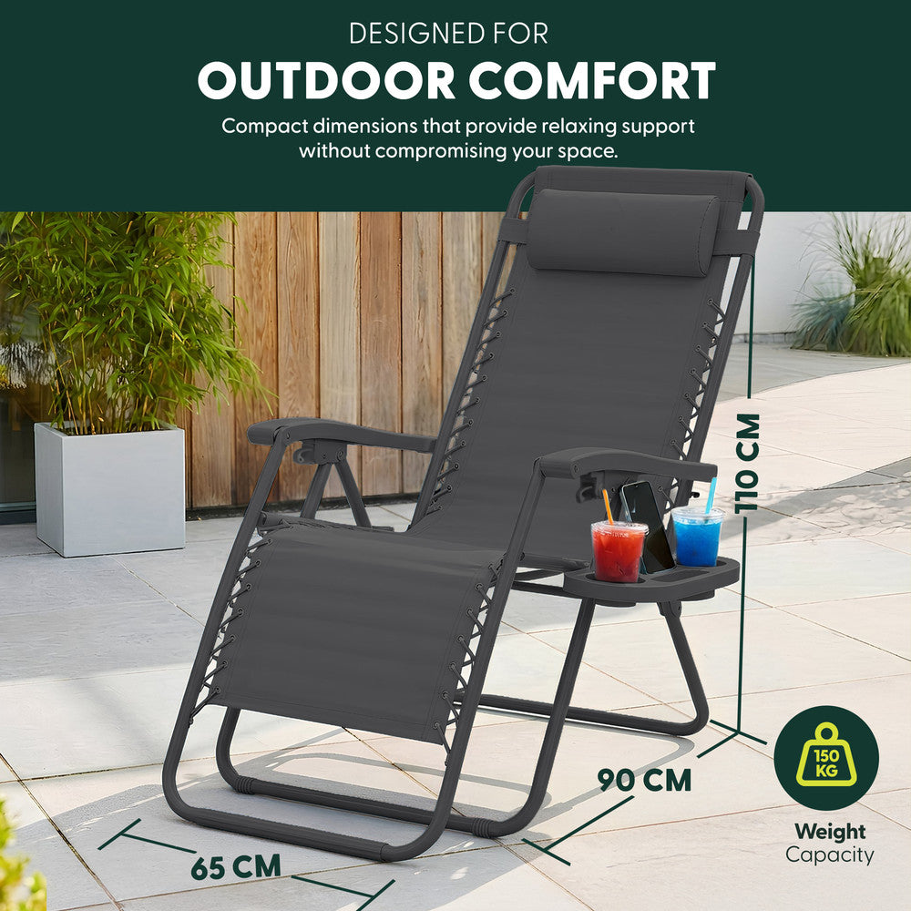 Set of 2 Zero Gravity Reclining Patio Chairs with Cup & Phone Holder