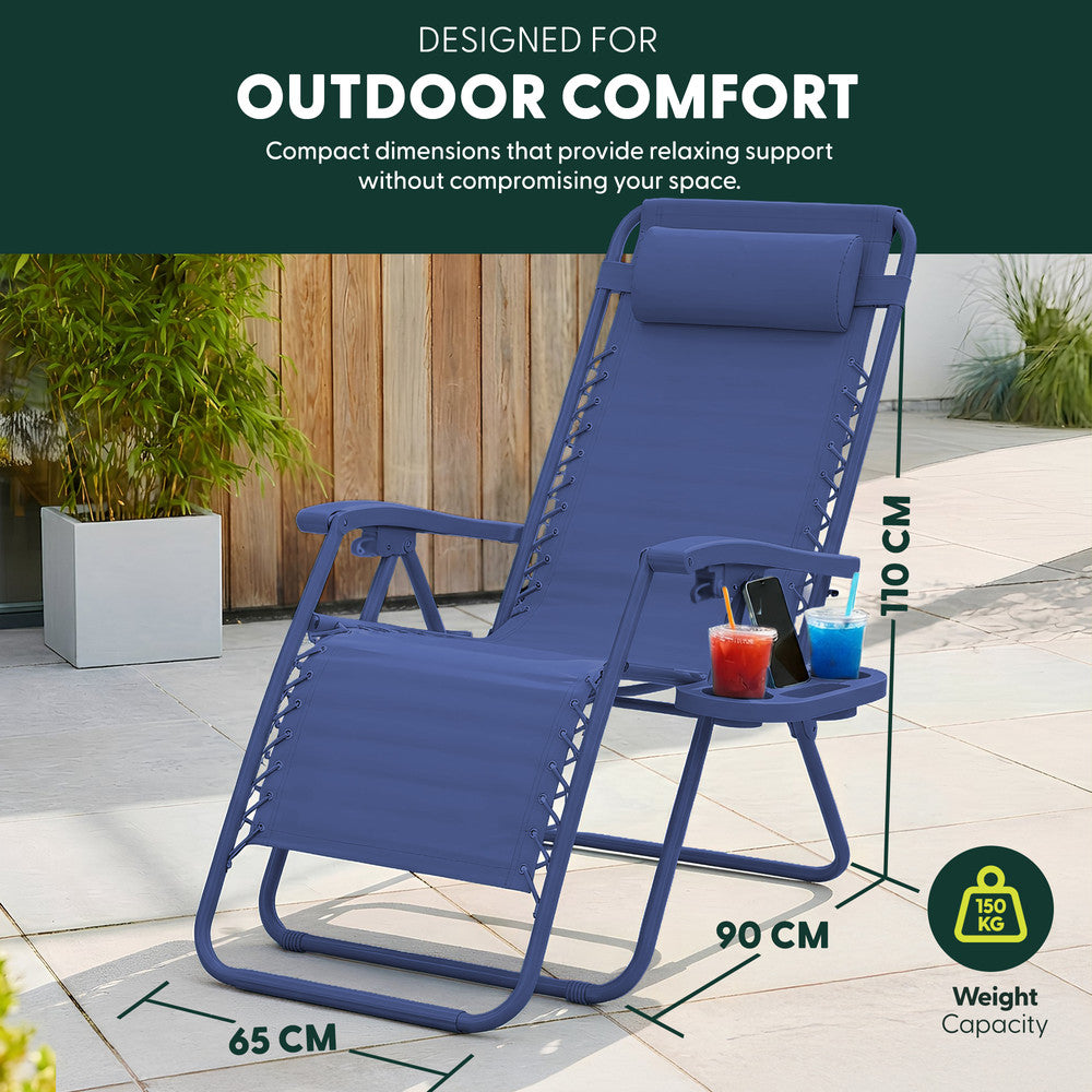 Set of 2 Zero Gravity Reclining Patio Chairs with Cup & Phone Holder