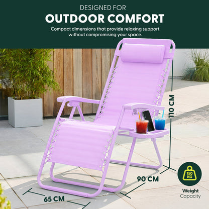 Set of 2 Zero Gravity Reclining Patio Chairs with Cup & Phone Holder