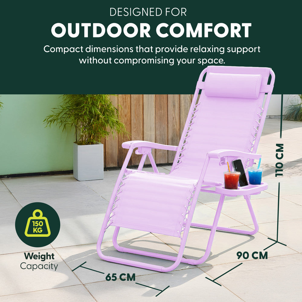 Set of 2 Zero Gravity Reclining Patio Chairs with Cup & Phone Holder