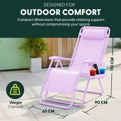 Set of 2 Zero Gravity Reclining Patio Chairs with Cup & Phone Holder