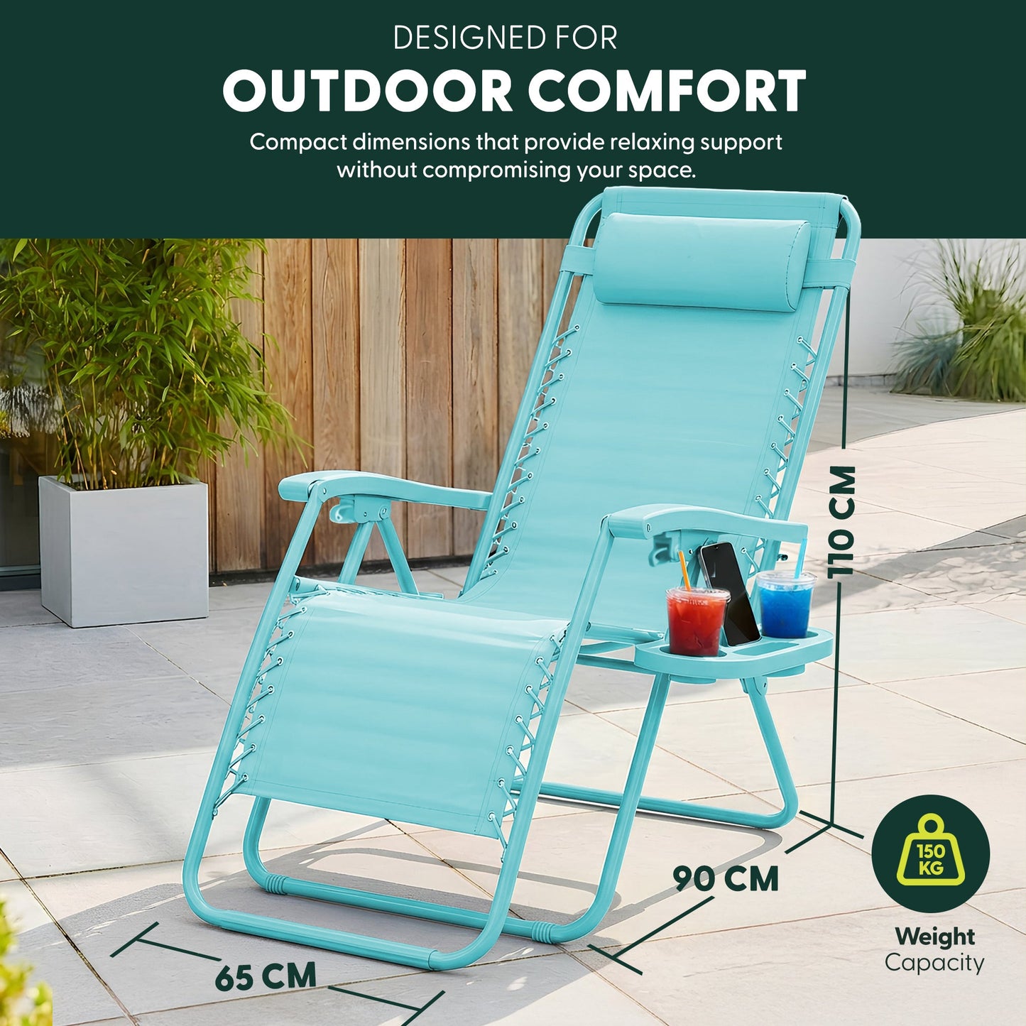 Set of 2 Zero Gravity Reclining Patio Chairs with Cup & Phone Holder