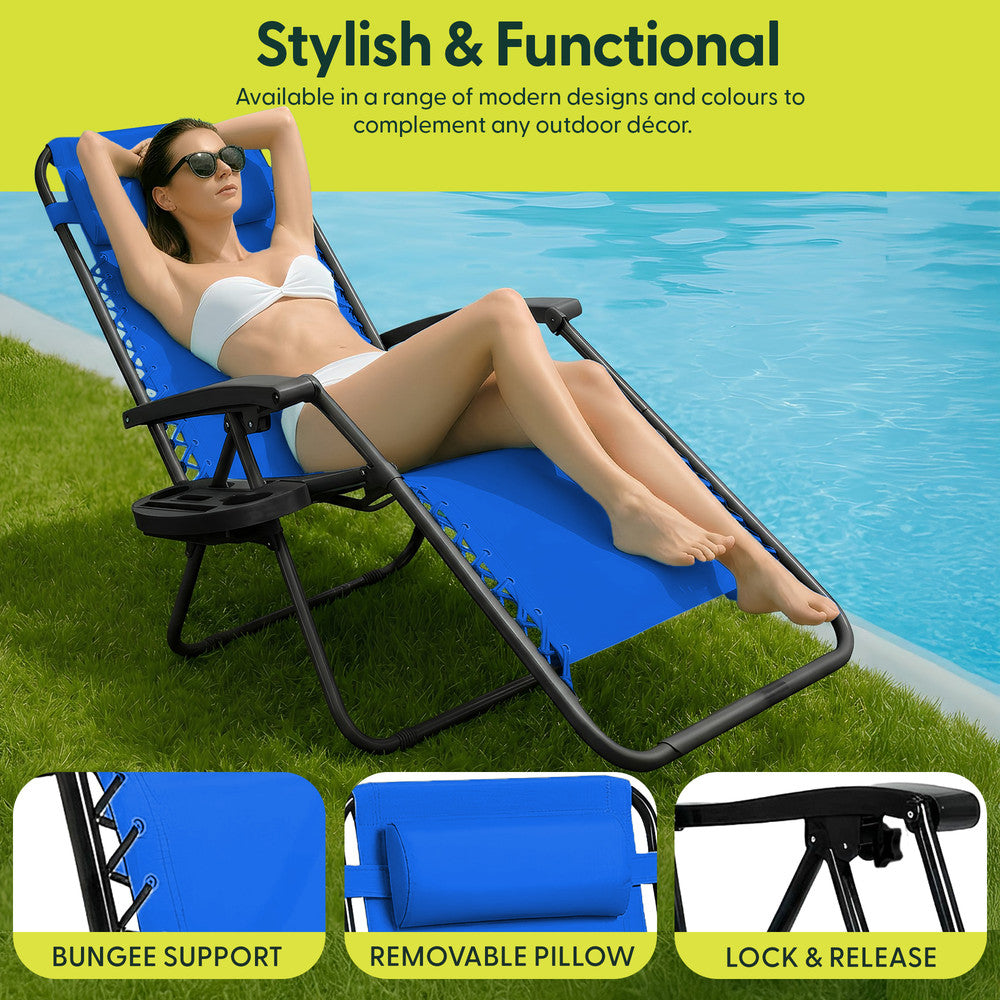 Set of 2 Zero Gravity Reclining Patio Chairs with Cup & Phone Holder