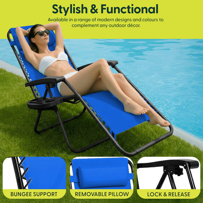 Set of 2 Zero Gravity Reclining Patio Chairs with Cup & Phone Holder
