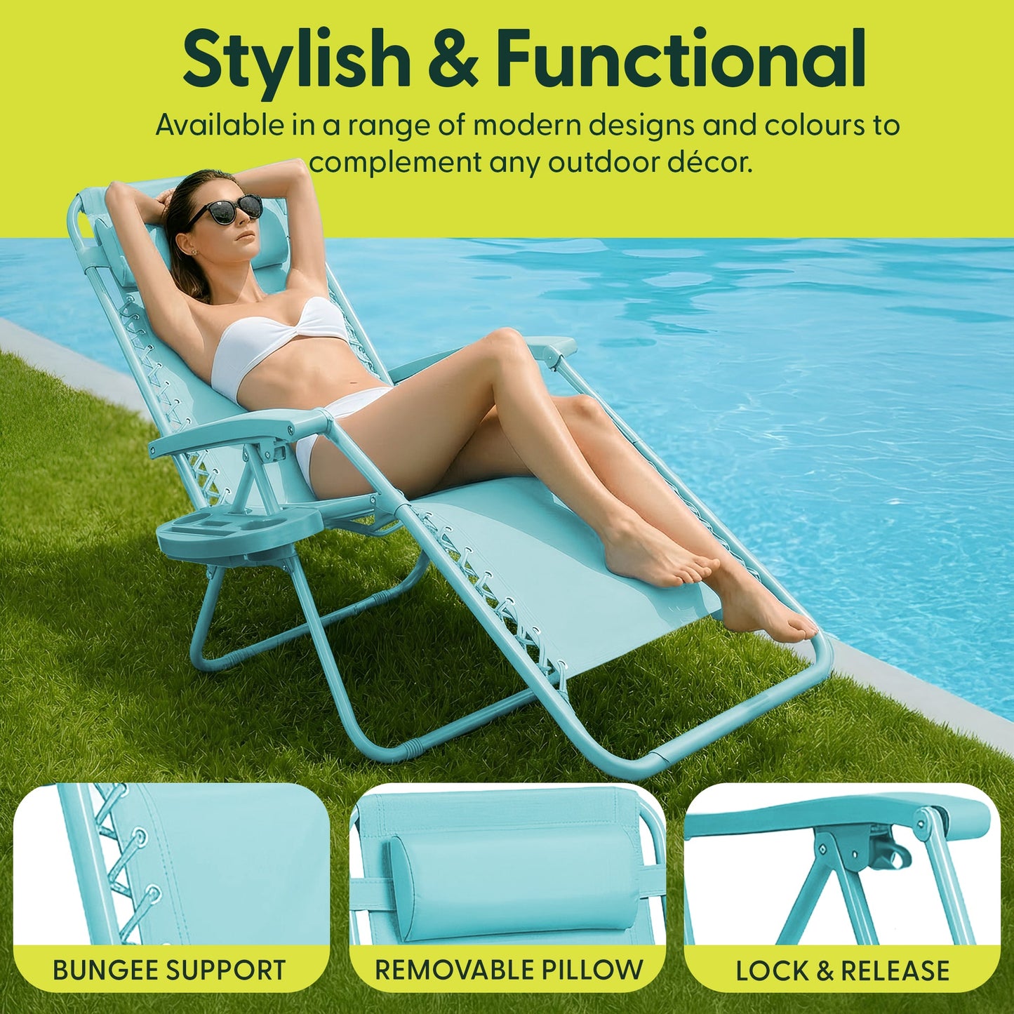 Set of 2 Zero Gravity Reclining Patio Chairs with Cup & Phone Holder