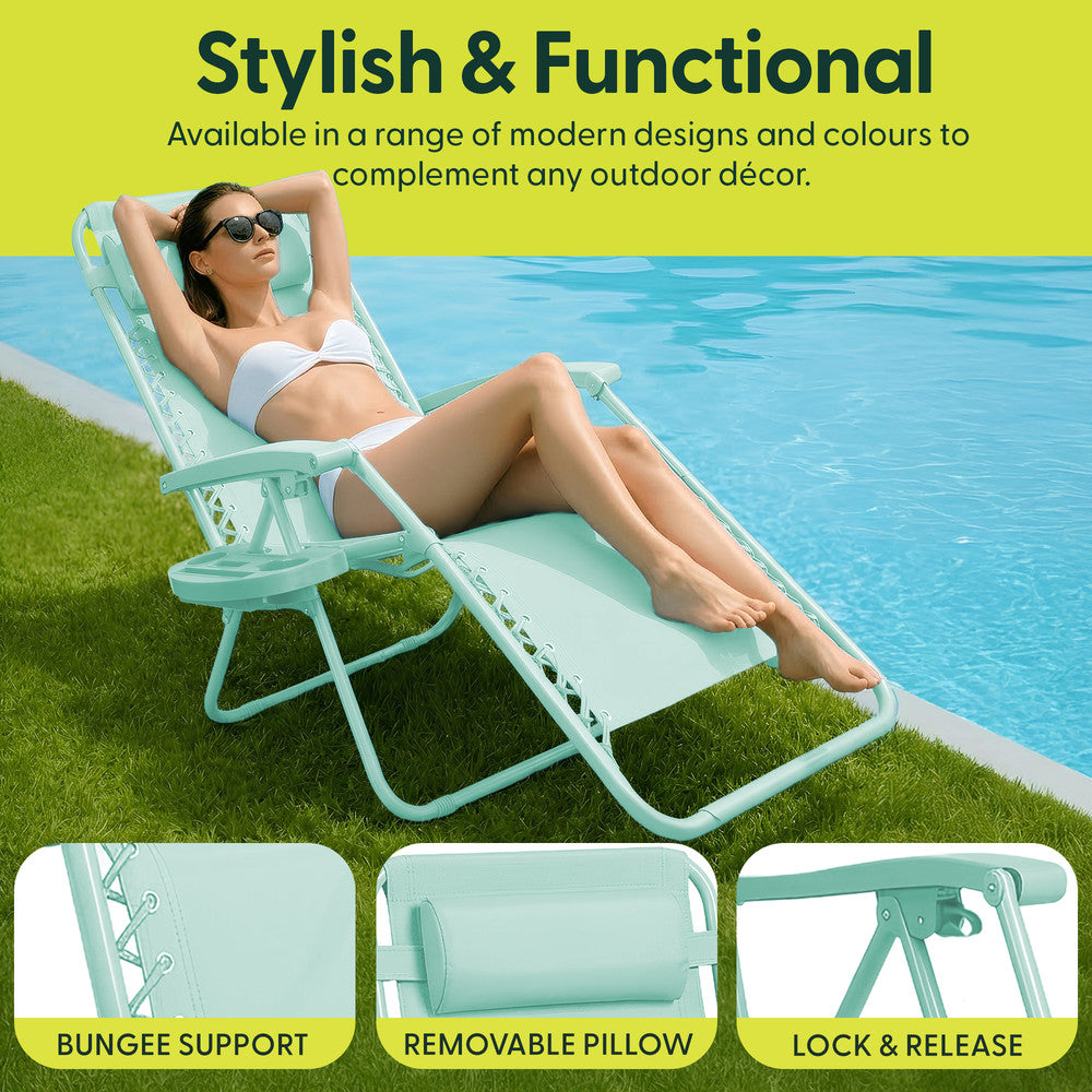 Set of 2 Zero Gravity Reclining Patio Chairs with Cup & Phone Holder