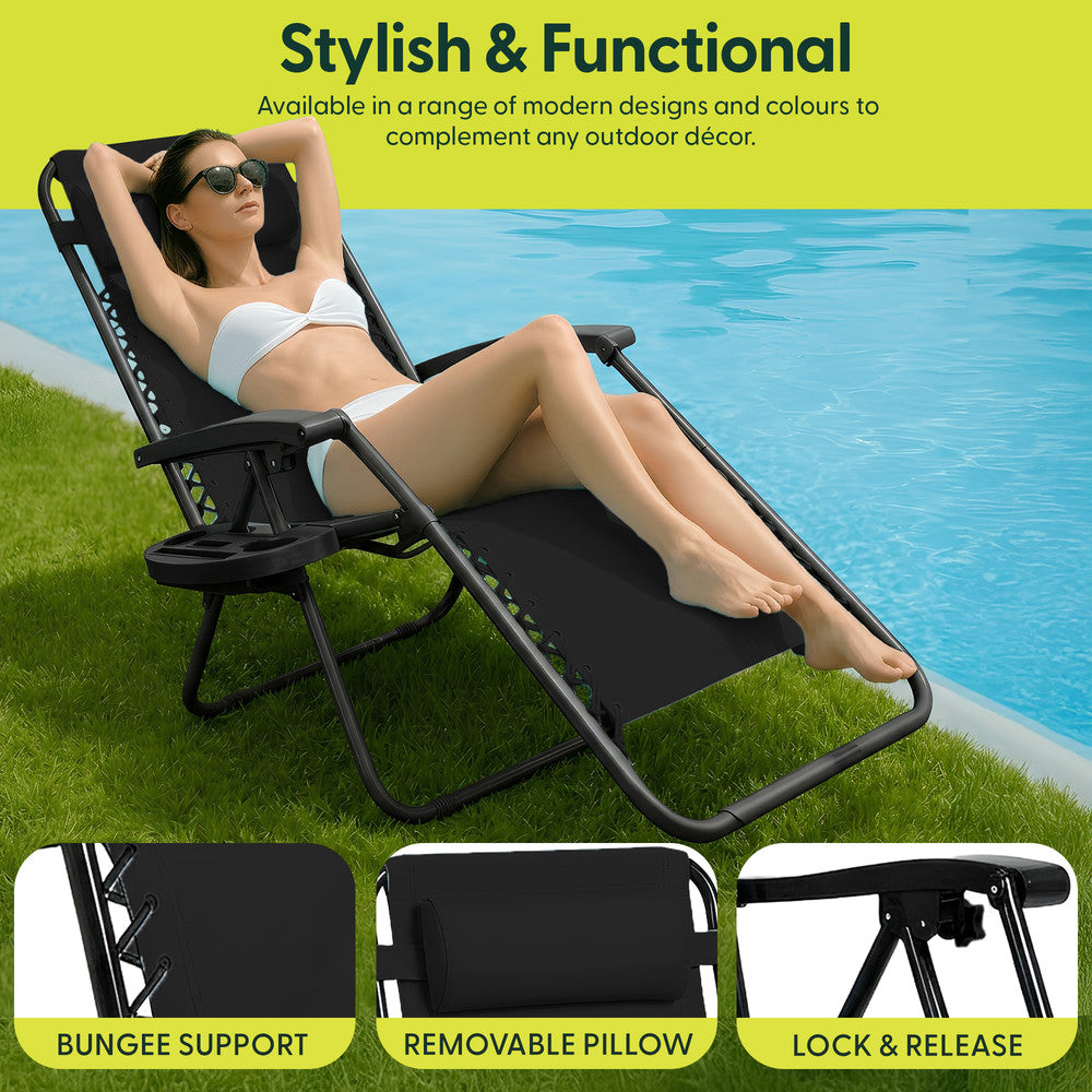 Set of 2 Zero Gravity Reclining Patio Chairs with Cup & Phone Holder