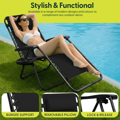 Set of 2 Zero Gravity Reclining Patio Chairs with Cup & Phone Holder